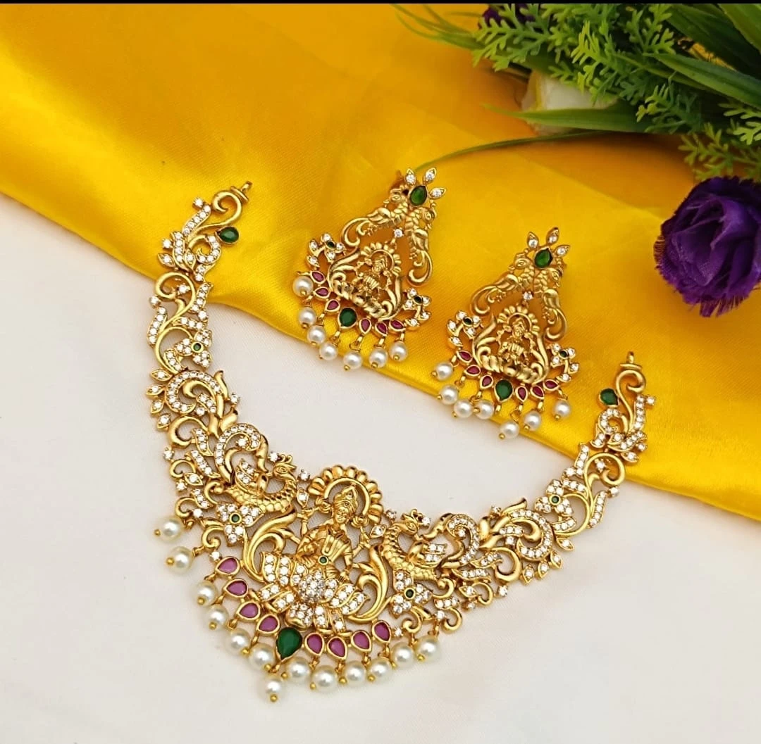 Temple Design Gold Covering Necklace Set