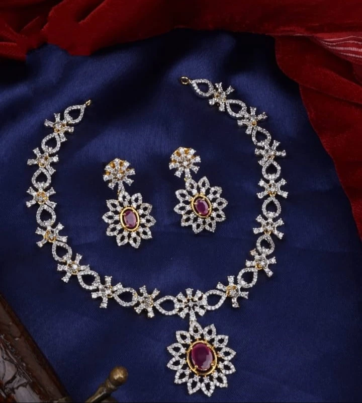 Elegant Floral American Diamond Necklace Set